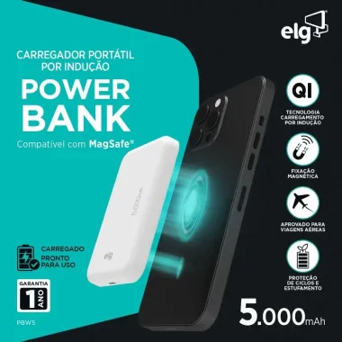 Carregador Port&aacute;til por Indu&ccedil;&atilde;o Elg Power Bank 5.000mAh 1 Unidade