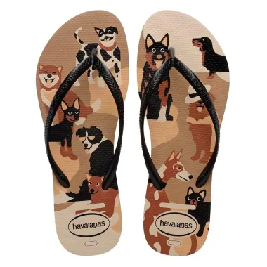 Sand&aacute;lia Havaianas Slim Pets Preto e Marrom Tamanho 37/38 1 Par