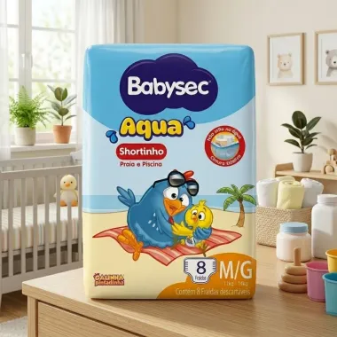 Fralda Babysec Aqua Shortinho Praia e Piscina Tamanho M/G Pacote com 8 Fraldas Descart&aacute;veis