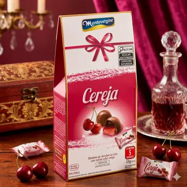 Bombons de Chocolate Ao Leite Montev&eacute;rgine Sabor Cereja ao Leite 55g