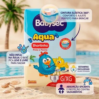 Fralda BabySec Aqua Shortinho Praia e Piscina Tamanho G/XG 8 Unidades Descart&aacute;veis