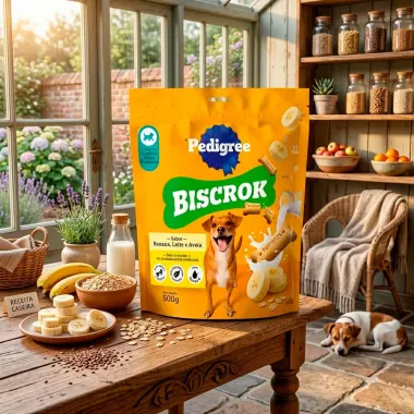 Biscoito Pedigree Biscrok para C&atilde;es Adultos Ra&ccedil;as Pequenas Sabor Banana Leite e Aveia 500g