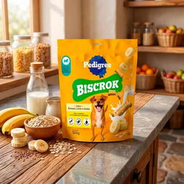 Biscoito Pedigree Biscrok para C&atilde;es Adultos Ra&ccedil;as Pequenas Sabor Banana Leite e Aveia 500g