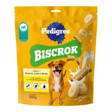 Biscoito Pedigree Biscrok para C&atilde;es Adultos Ra&ccedil;as Pequenas Sabor Banana Leite e Aveia 500g