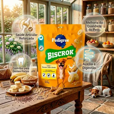 Biscoito Pedigree Biscrok para C&atilde;es Adultos Ra&ccedil;as Pequenas Sabor Banana Leite e Aveia 500g