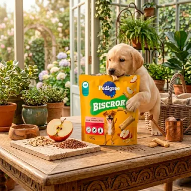 Biscrok Pedigree para C&atilde;es Adultos Ra&ccedil;as Pequenas Sabor Ma&ccedil;&atilde; Linha&ccedil;a e Aveia 500g