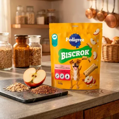 Biscrok Pedigree para C&atilde;es Adultos Ra&ccedil;as Pequenas Sabor Ma&ccedil;&atilde; Linha&ccedil;a e Aveia 500g
