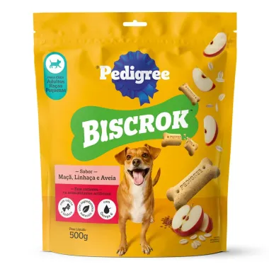 Biscrok Pedigree para C&atilde;es Adultos Ra&ccedil;as Pequenas Sabor Ma&ccedil;&atilde; Linha&ccedil;a e Aveia 500g