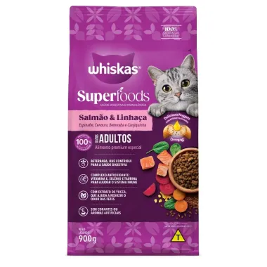 Ra&ccedil;&atilde;o para Gatos Whiskas Superfoods Adulto Sabor Salm&atilde;o e Linha&ccedil;a 900g