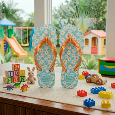 Sand&aacute;lia Havaianas Kids Flores Azul Macei&oacute; Tamanho 27/28 1 Par