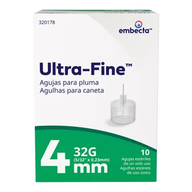 Agulhas para Caneta de Insulina BD Ultra Fine PentaPoint 4mm 32G 10 Unidades