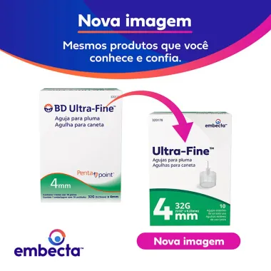 Agulhas para Caneta de Insulina BD Ultra Fine PentaPoint 4mm 32G 10 Unidades