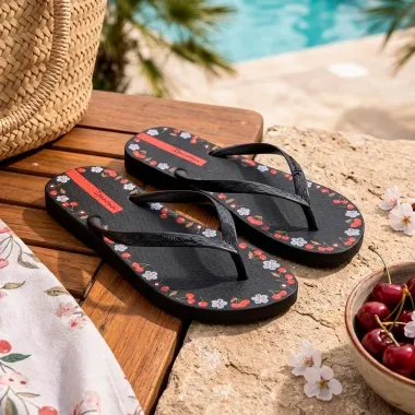 Sand&aacute;lia Ipanema Day Feminino Preto e Vermelho Tamanho 39/40 1 Par