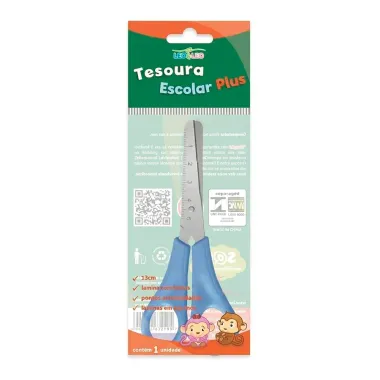 Tesoura Escolar Plus Leo e Leo Azul 1 Unidade