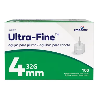 Agulhas para Caneta de Insulina Embecta Ultra Fine 32G 4mm com 100 Unidades