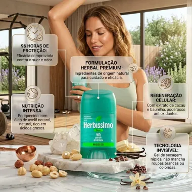Desodorante Herb&iacute;ssimo Breeze Invisible Gel Antiperspirante 96h Prote&ccedil;&atilde;o e Hidrata&ccedil;&atilde;o Stick 45g