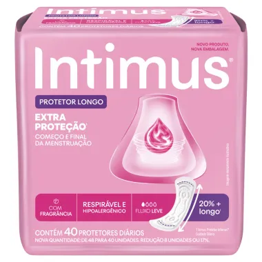 Protetor Di&aacute;rio Intimus Longo Extra Prote&ccedil;&atilde;o Fluxo Leve com Fragr&acirc;ncia 40 Unidades