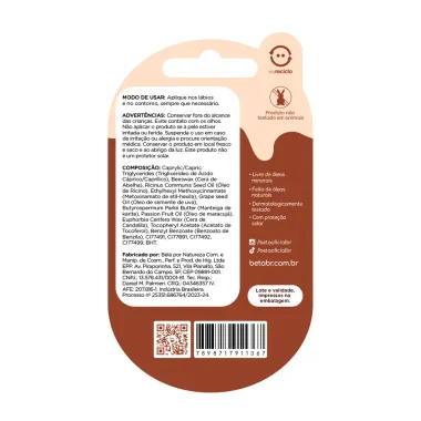 Hidratante Labial Beta Cacau Show Sabor Chocolate Cor Suave FPS 6 9,5g