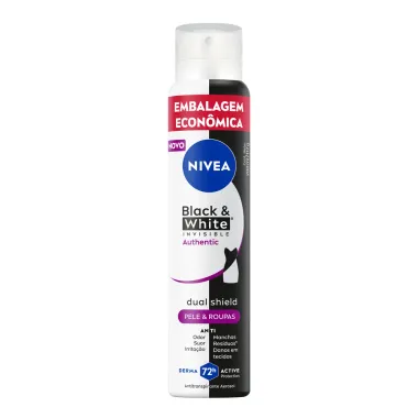 Desodorante Nivea Aerosol Black White Invisible Authentic Pele e Roupas Antitranspirante 72h 200ml Embalagem Econ&ocirc;mica