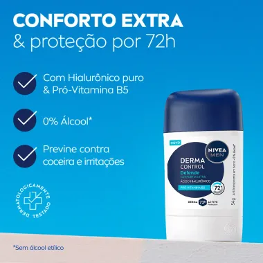 Desodorante Nivea Men Derma Control Stick Defende Conforto Extra Antitranspirante 72h 54g