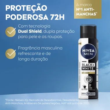 Desodorante Nivea Men Aerosol Black e White Invisible Epic Night Antitranspirante 72h 150ml