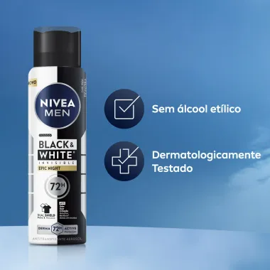 Desodorante Nivea Men Aerosol Black e White Invisible Epic Night Antitranspirante 72h 150ml