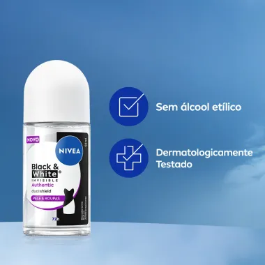 Desodorante Nivea Roll-on Black White Invisible Authentic Pele e Roupas Antitranspirante 72h 50ml