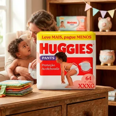 Fralda Huggies Pants Roupinha Prote&ccedil;&atilde;o Acolchoada Tamanho XXXG 64 Unidades Descart&aacute;veis
