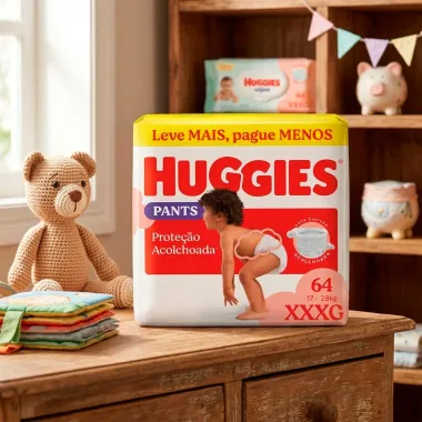 Fralda Huggies Pants Roupinha Prote&ccedil;&atilde;o Acolchoada Tamanho XXXG 64 Unidades Descart&aacute;veis