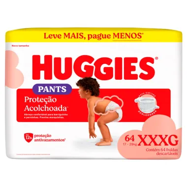 Fralda Huggies Pants Roupinha Prote&ccedil;&atilde;o Acolchoada Tamanho XXXG 64 Unidades Descart&aacute;veis