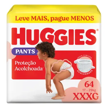 Fralda Huggies Pants Roupinha Prote&ccedil;&atilde;o Acolchoada Tamanho XXXG 64 Unidades Descart&aacute;veis