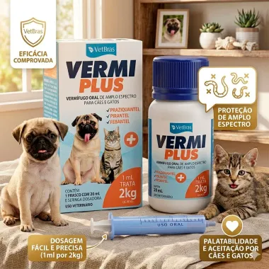 Vermi Plus VetBras para C&atilde;es e Gatos com Seringa Dosadora 20ml