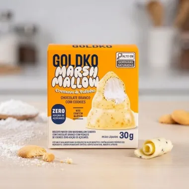 Biscoito GoldKo Marshmallow Chocolate Branco com Cookies Zero Adi&ccedil;&atilde;o de A&ccedil;&uacute;cares 30g