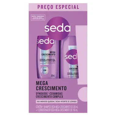 Shampoo 300ml e Condicionador 190ml Seda Mega Crescimento Dynoxidil e Ceramidas Crescimento Complex Pre&ccedil;o Especial