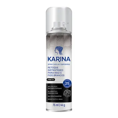 Spray Capilar Tempor&aacute;rio Karina Retoque Instant&acirc;neo para Raiz e Fios Brancos Cor Preto 75ml