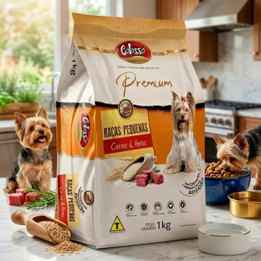 Ra&ccedil;&atilde;o para C&atilde;es Colosso Premium Ra&ccedil;as Pequenas Sabor Carne e Arroz 1Kg