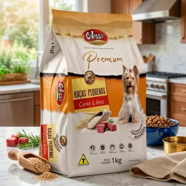 Ra&ccedil;&atilde;o para C&atilde;es Colosso Premium Ra&ccedil;as Pequenas Sabor Carne e Arroz 1Kg