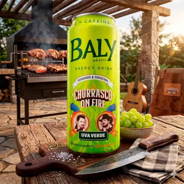 Energ&eacute;tico Baly Energy Drink Uva Verde Fernando e Sorocaba Churrasco On Fire 473ml