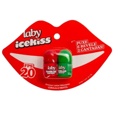 Protetor Labial Hidratante Laby IceKiss FPS 20 Sabores Cereja e Menta 2 Unidades de 3,5g cada