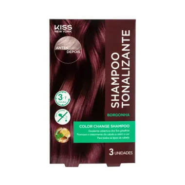 Shampoo Tonalizante Kiss New York Color Change Cor Borgonha com 3 Unidades
