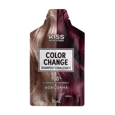 Shampoo Tonalizante Kiss New York Color Change Cor Borgonha com 3 Unidades