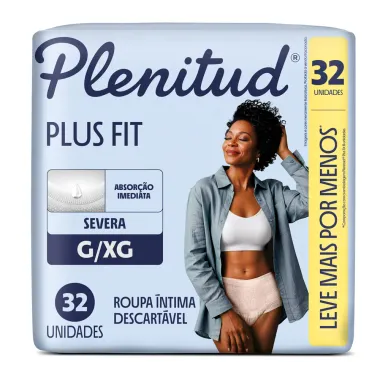Roupa &Iacute;ntima Plenitud Plus Fit Tamanho G/XG 32 Unidades Descart&aacute;veis Leve Mais por Menos