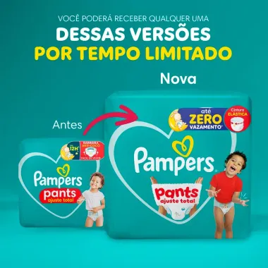 Fralda Pampers Pants Ajuste Total Tamanho XXG com 74 Unidades Descart&aacute;veis Pacote Econ&ocirc;mico