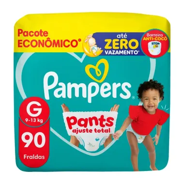 Fralda Pampers Pants Ajuste Total Tamanho G com 90 Unidades Descart&aacute;veis Pacote Econ&ocirc;mico