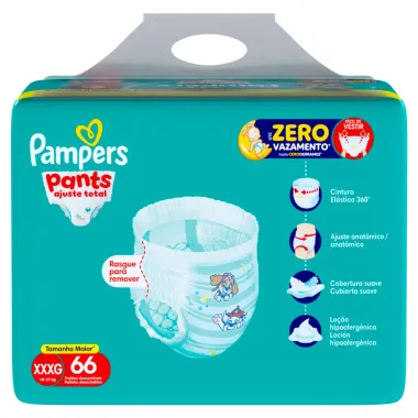 Fralda Pampers Pants Ajuste Total Tamanho XXXG 66 Unidades Descart&aacute;veis Pacote Econ&ocirc;mico