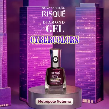 Esmalte Risqu&eacute; Diamond Gel Cybercolors Cor Metr&oacute;pole Noturna Met&aacute;lico 9,5ml
