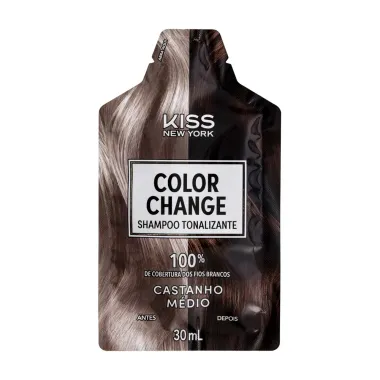Shampoo Tonalizante Kiss New York Color Change Cor Castanho M&eacute;dio com 3 Unidades
