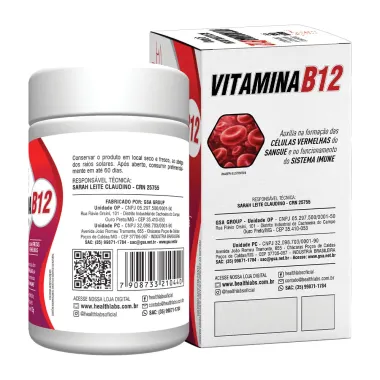 Vitamina B12 9,94mcg Metilcobalamina Health Labs Sabor Frutas Vermelhas com 60 Comprimidos Mastig&aacute;veis