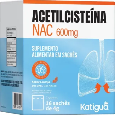 Acetilciste&iacute;na Nac 600mg Katigu&aacute; Sabor Laranja com 16 Envelopes de 4g cada