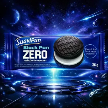 Biscoito Recheado SuaviPan Black Pan Zero Adi&ccedil;&atilde;o de a&ccedil;&uacute;car 36g